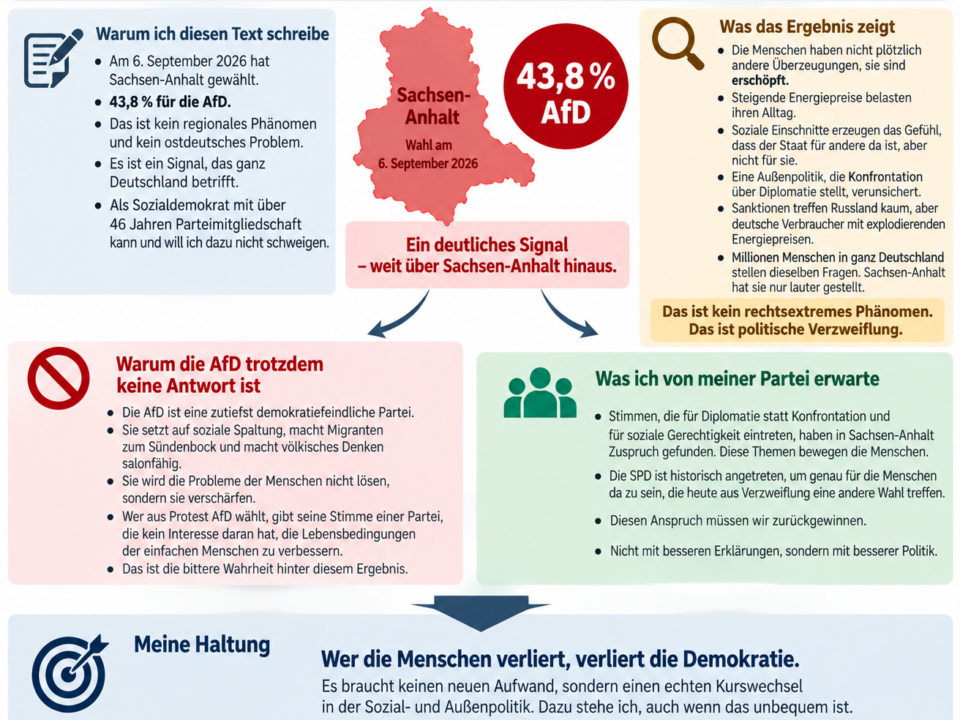 Infografik zum Wahlergebnis der AfD in Sachsen-Anhalt mit 43,8 Prozent und Einordnung als bundesweites Signal